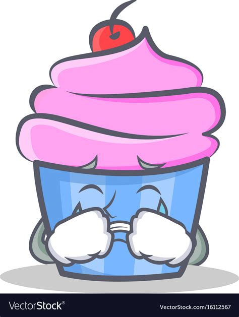 Crying Cupcake Character Cartoon Style Royalty Free Vector
