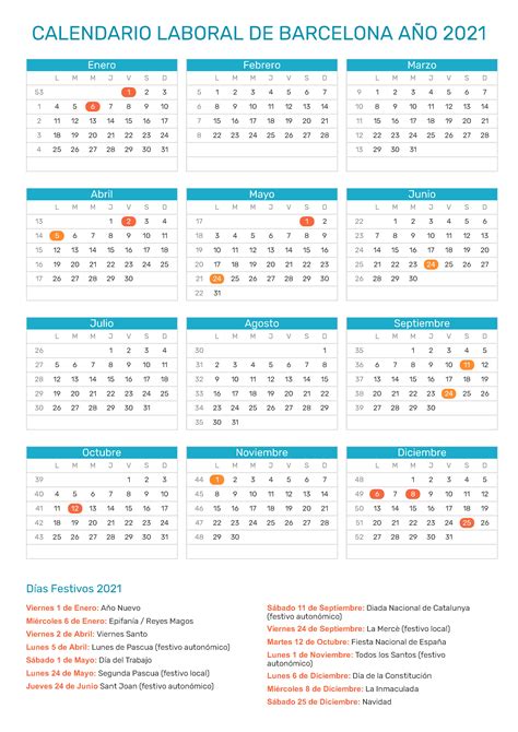 Calendario Laboral De Barcelona Año 2021 Feriados