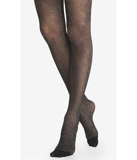 Express Metallic Micromesh Full Tights Silver In Metallic Lyst