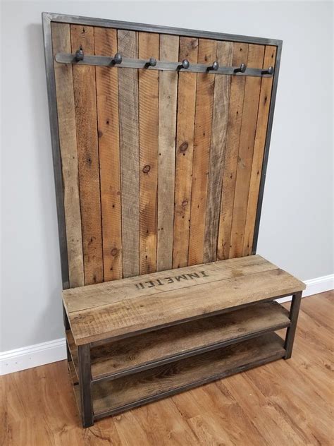 48 Reclaimed Barnwood Hall Tree Entry Shoe Bench Entryway Storage