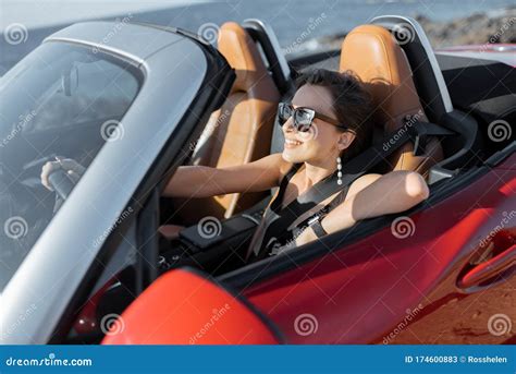 Woman Driving A Cabriolet On A Summer Time Stock Image Image Of Adult Automobile 174600883