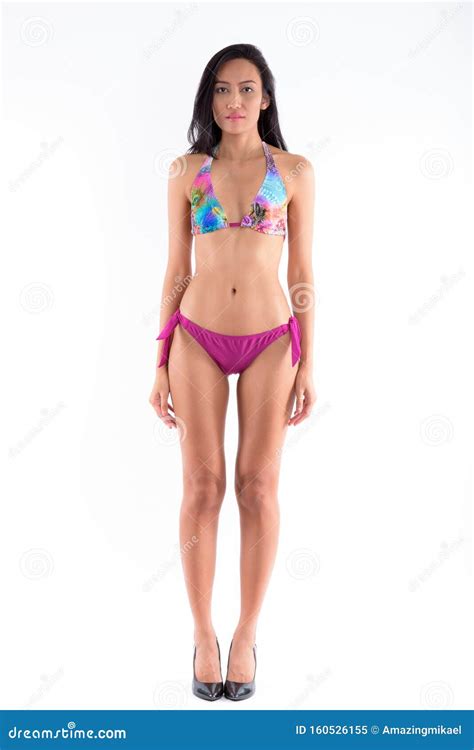 Full Body Shot Of Beautiful Asian Woman Wearing Bikini Stock Image