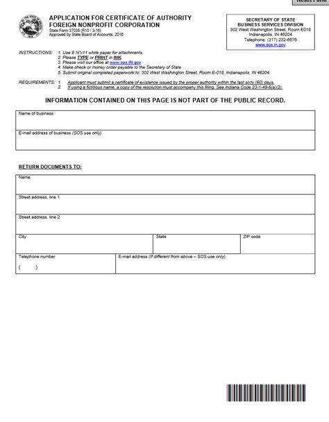 Free Indiana Application For Certificate Of Authority Foreign Nonprofit