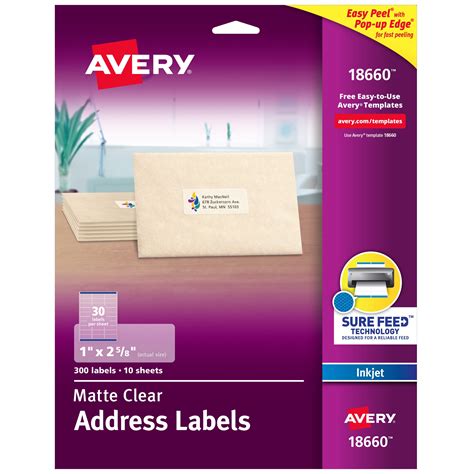 Avery Address Labels 1 X 2 58 Easy Peel Matte Clear 300 Labels
