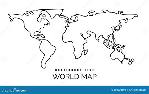 Continuous Line World Map Illustration One Line Earth Contour Stock