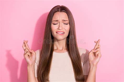 Portrait Photo Of Young Funny Nervous Grimace Cute Girl Bite Her Lips