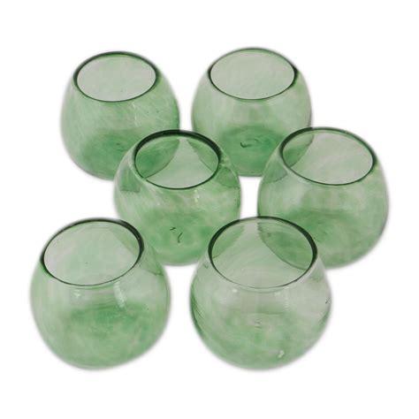 Six Green Recycled Glass Stemless Wine Glasses From Mexico Social