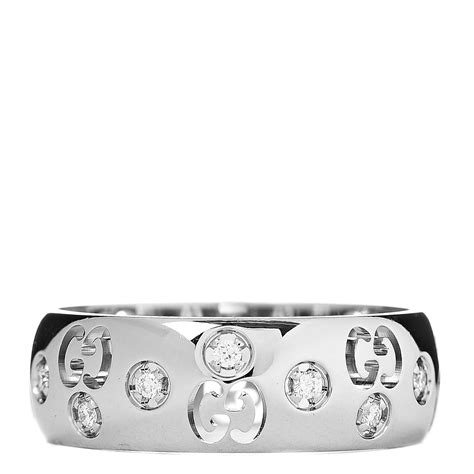 Gucci 18k White Gold Diamond 6mm Icon Band Ring 50 55 512388