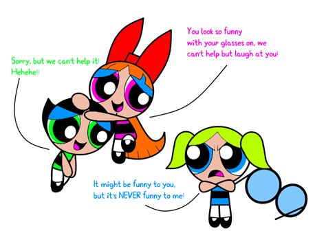 Blossom And Buttercup Laughing At Bubbles And Her Glasses Powerpuff