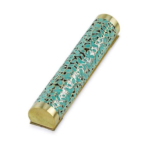 Half Rounded Brass Mezuzah With Jungle Theme And Birds