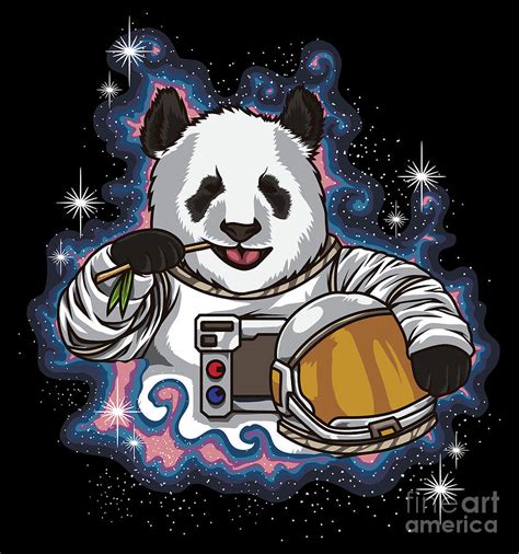 Space Panda Bear Galactic Animal Eats Bamboo In Space Suit Digital Art