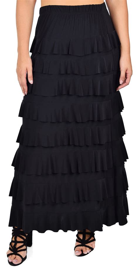 Dare2bstylish Women Waterfall 8 Tiered Boho Layered Maxi Skirt Reg And Plus Sizes Blacklarge