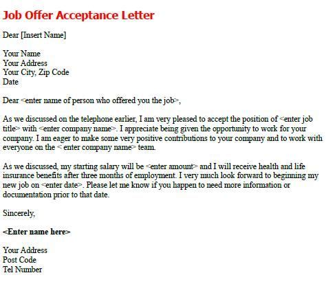 job offer acceptance letter write  formal job