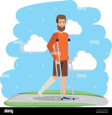 Man In Crutches Character Stock Vector Image And Art Alamy