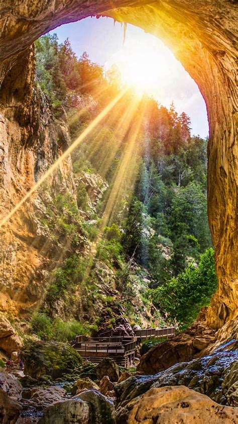 Mountain Cliff Cave Sunshine Scenery Iphone 8 Wallpapers Free Download