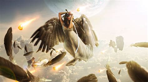 Fantasy Art Angels Cg Digital Women Wings Surreal Mood Pain Sky Clouds