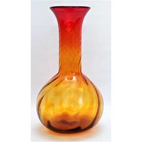 Large 1960s Blenko Orange And Red Amberina Glass Vase Designed By Joel Meyers Chairish