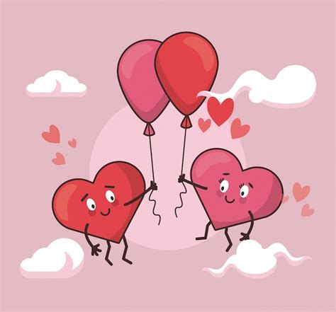 Dibujos Animados De Pareja De Corazones De Amor Vector Premium