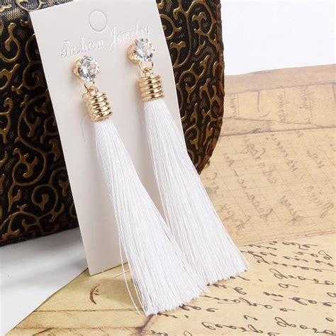 buy bohemian tassel earring silk fabric long drop dangle earrings for women jewelry at