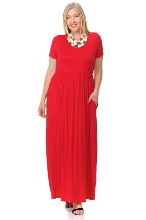 Plus Size Short Sleeve Maxi Dress With Pockets Red Etsy