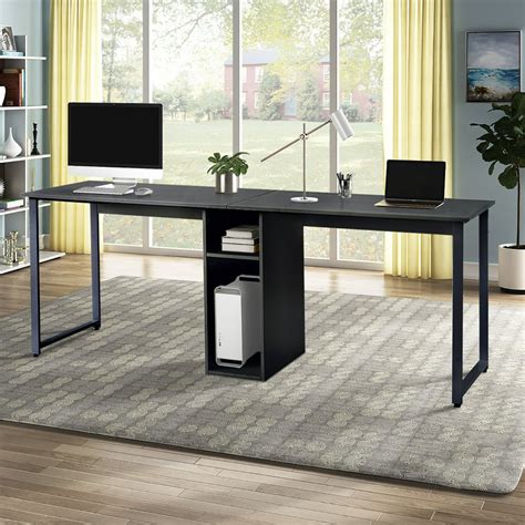 Long Office Desk For 2 Person Black Large Double Workstation Computer