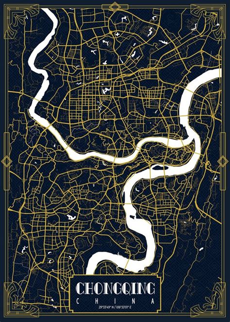 Chongqing Map Art Deco Poster By Demap Studio Displate Gold Art
