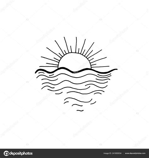 Sonnenuntergang Im Meer Skizze Zeichensymbol Stock Vektorgrafik Von