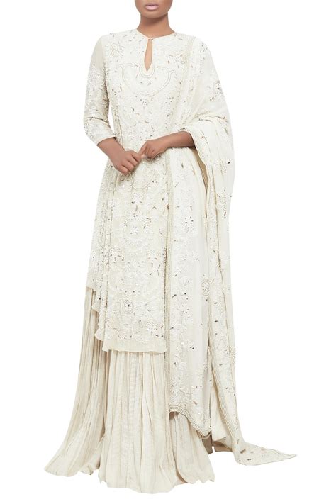 Buy Nakul Sen Off White Chiffon Pearl Embroidered Kurta And Sharara Set Online Aza Fashions