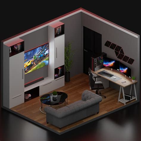 Realistick Low Poly Gaming Room Design 3d Model Cgtrader
