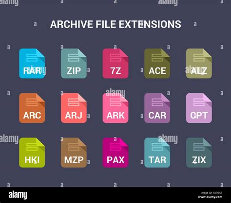 Archive File Extensions Flat Colored Vector Icons Stock Vector Image