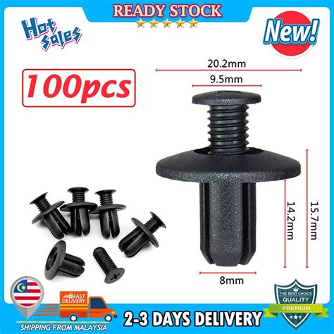 【ready stock】100pcs 8mm car hole plastic rivets fastener fender bumper push pin clips shopee