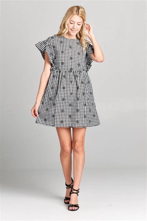 Checkered Embroidered Mini Dress Dresses Mini Dress Style