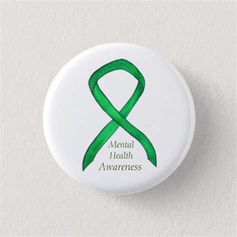 mental health green awareness ribbon button pins au