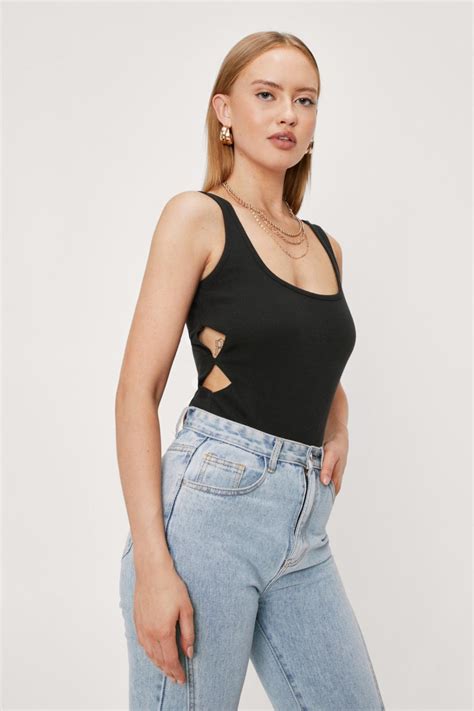 Cut Out Ribbed High Leg Bodysuit Nasty Gal