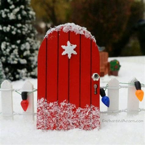 Miniature Fairy Door Winter Mini Garden Snowflake Red Door Holiday