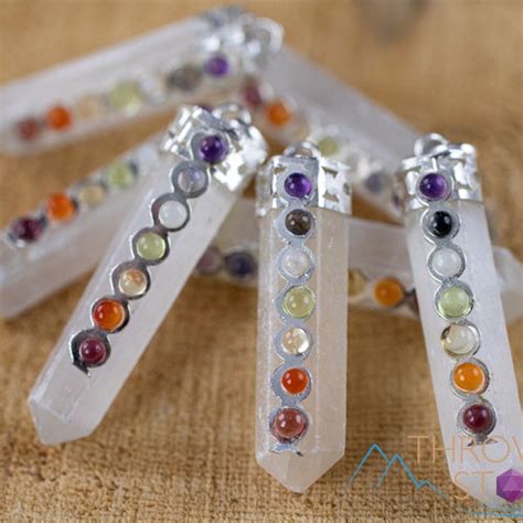 7 Chakra Selenite Necklace Healing Crystal Pendant Etsy