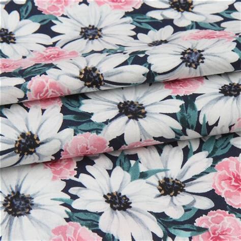 Teal Robert Kaufman Flower Fabric With Daisy And Carnation Pattern