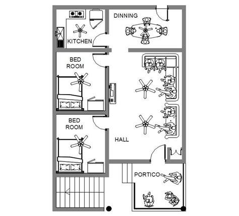 North Facing Bhk House Plan With Furniture Layout Dwg File Cadbull My Xxx Hot Girl