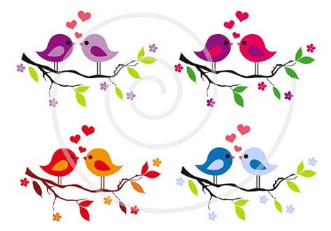 Baby Birds Digital Clip Art Set Cute Love Birds On Tree Etsy