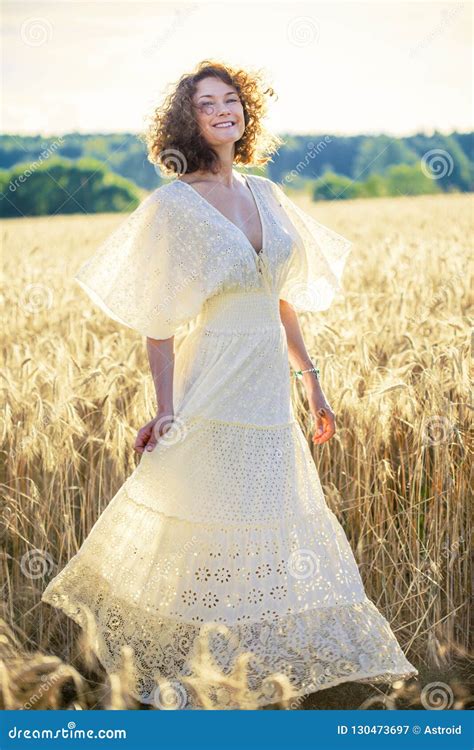 Beautiful Smiling Woman Dancing On The Summer Field Stock Image Image Of Glow Happy 130473697
