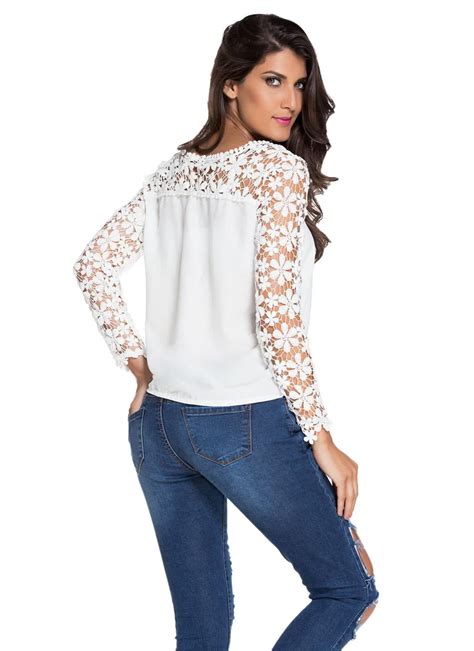 White One Size White Floral Croche Lace Long Sleeve