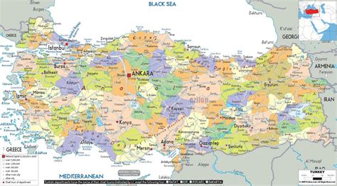 Różne szerokości reprezentują rozmiar drogi. Mapy Turcji - mapa Turcji (Azja Zachodnia - Azja)