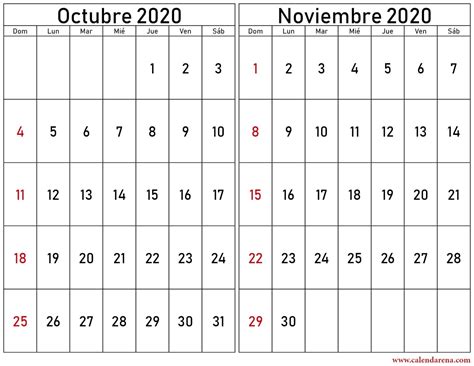 Calendario Octubre Noviembre 2020