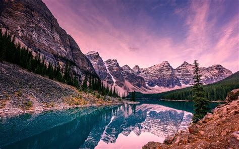 Télécharger Fonds Décran Le Lac Moraine Montagnes Canada Sunset