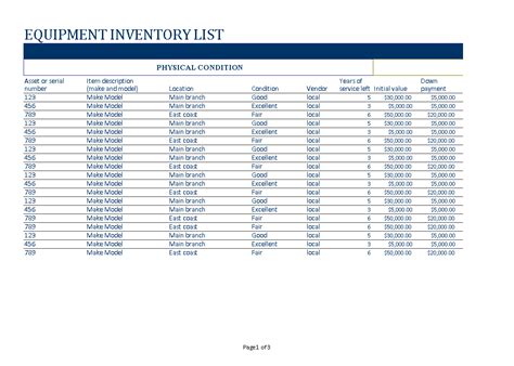Free Excel Equipment Inventory List Template Printable Templates