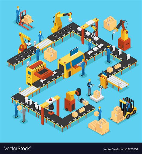 Isometric Automated Production Line Concept Vector Image