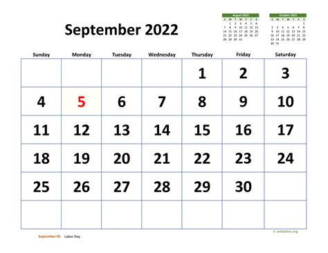 September 2022 Calendar With Extra Large Dates