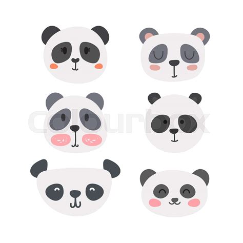 Set Of Cute Pandas Funny Doodle Animals Little Panda In Cartoon Style