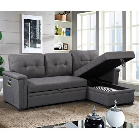 Ashlyn Reversible Sleeper Sofa With Storage Chaise Light Grey