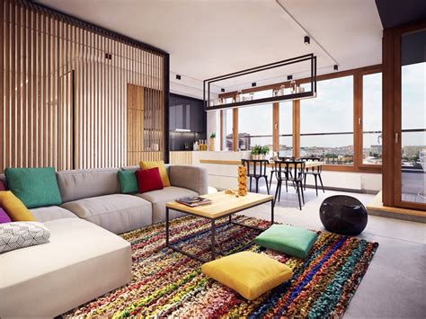 Modern Apartment Design With Colorful Rugs By Plasterlina